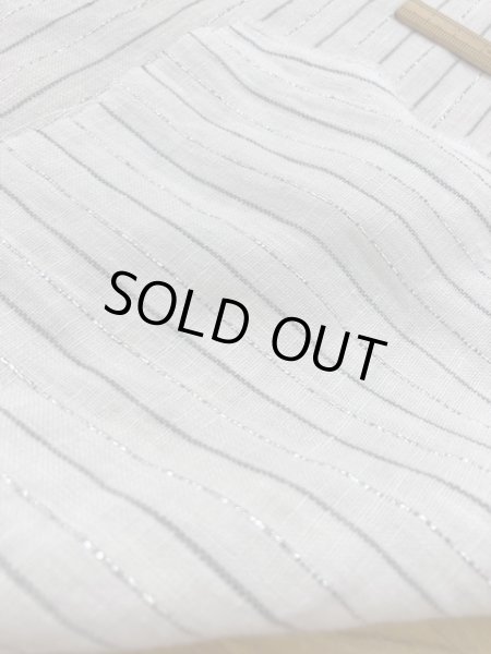 画像3: 生地:ラメストライプ柄綿麻(白/グレー) (3)