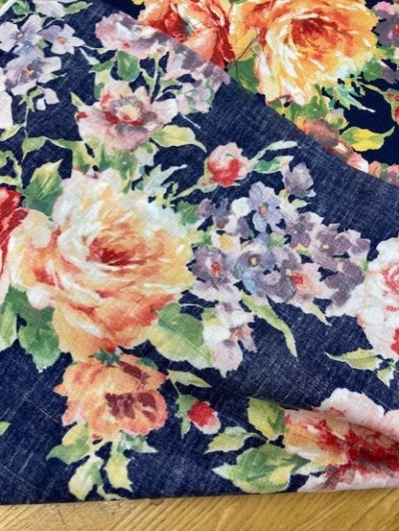 画像4: 生地:花柄コットンリネン(紺) (4)