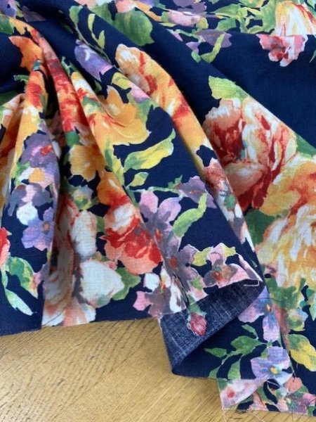 画像6: 生地:花柄コットンリネン(紺) (6)
