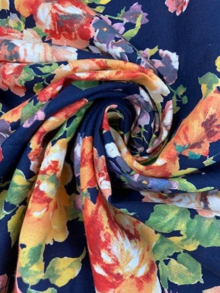 画像7: 生地:花柄コットンリネン(紺) (7)