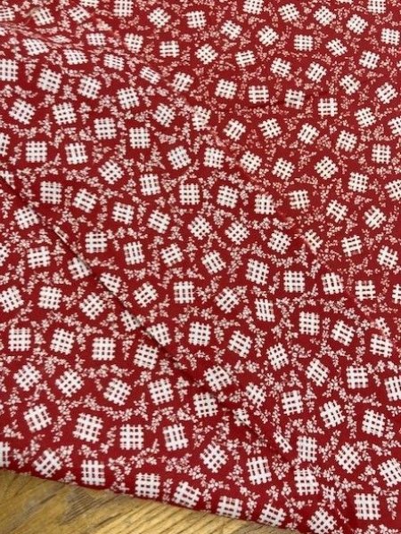 画像3: 生地:格子葉っぱ柄綿(赤) (3)