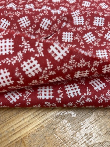 画像4: 生地:格子葉っぱ柄綿(赤) (4)