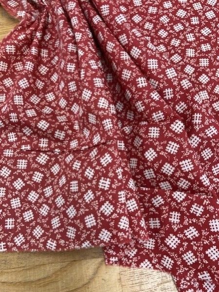 画像5: 生地:格子葉っぱ柄綿(赤) (5)