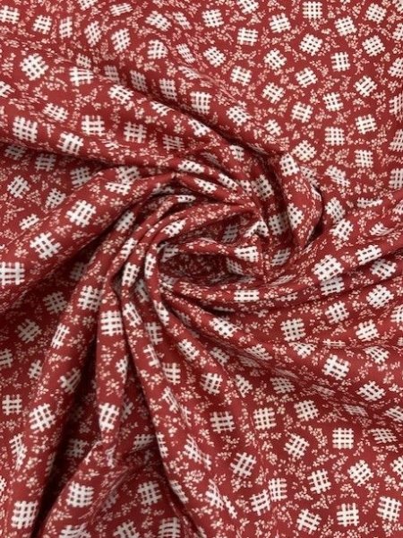 画像6: 生地:格子葉っぱ柄綿(赤) (6)