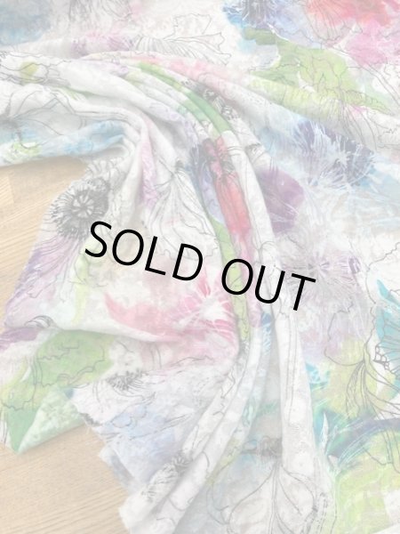 画像5: 生地：綿100％花柄プリントレースニット（緑／ピンク） (5)