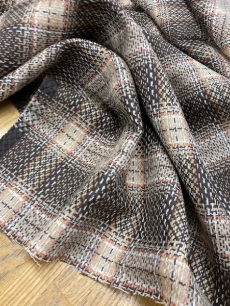 画像6: 生地:ウール100%チェック織り(茶/ベージュ) (6)
