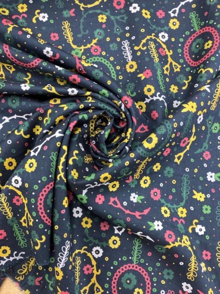 画像7: 生地:リヨセル綿フラワープリント(黒) (7)