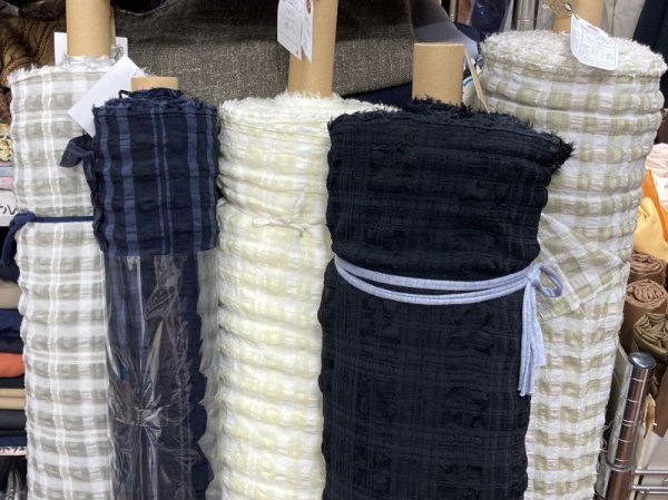 画像7: 生地:チェック柄ポリエステルレーヨン綿リップル加工(薄いグレー) (7)