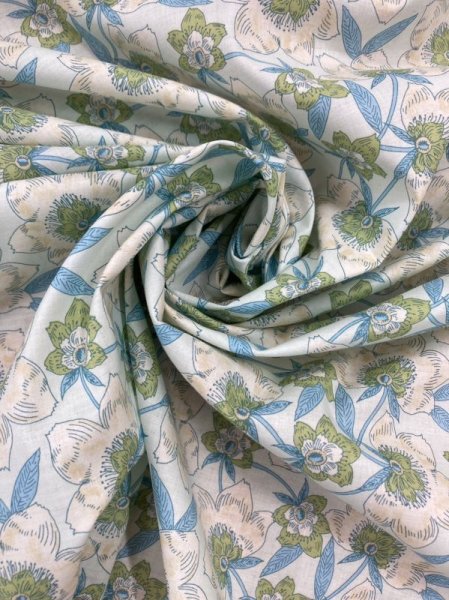 画像7: 生地:綿100%花柄プリント80ローン(グリーン/ベージュ) (7)