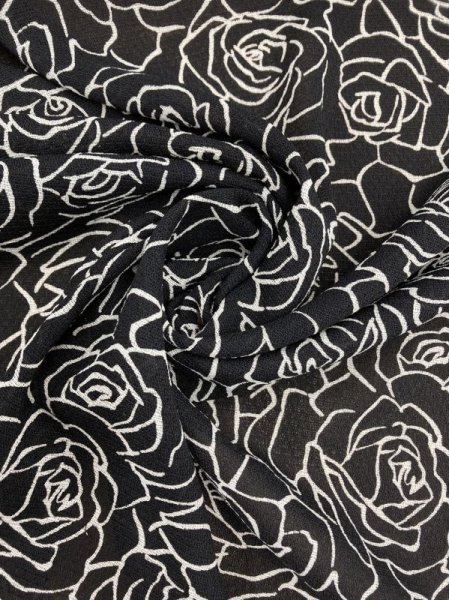 画像7: 生地:透かし編みポリエステル100%薔薇柄プリント(黒/白) (7)
