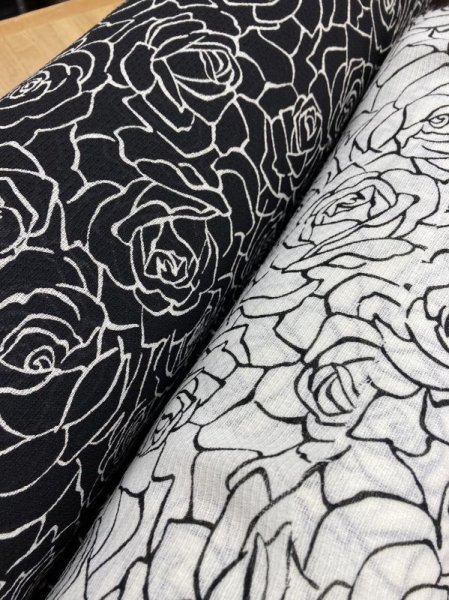 画像8: 生地:透かし編みポリエステル100%薔薇柄プリント(黒/白) (8)