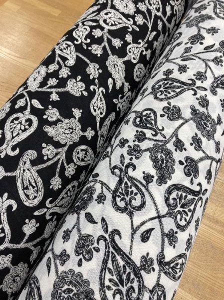 画像9: 生地:透かし編みポリエステル100%ペイズリー柄プリント(白/黒) (9)