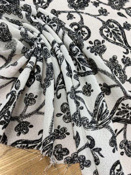 画像7: 生地:透かし編みポリエステル100%ペイズリー柄プリント(白/黒) (7)