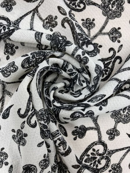 画像8: 生地:透かし編みポリエステル100%ペイズリー柄プリント(白/黒) (8)