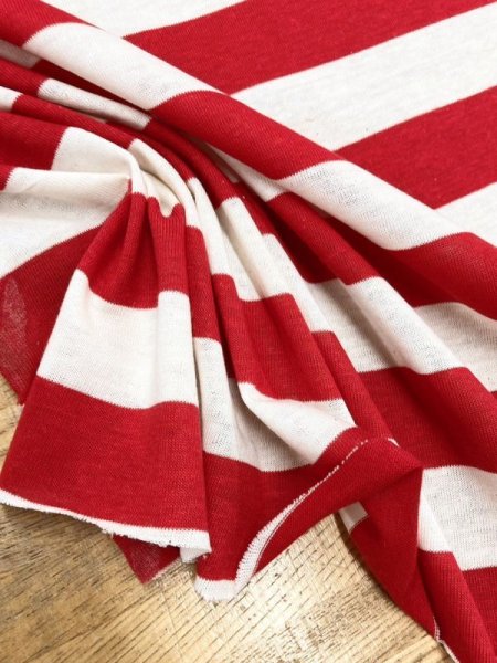 画像6: 生地:綿100%ボーダー柄天竺ニット(キナリ/赤) (6)