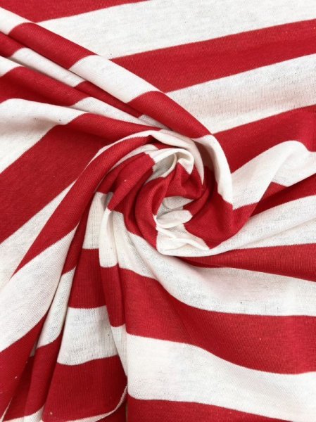 画像7: 生地:綿100%ボーダー柄天竺ニット(キナリ/赤) (7)