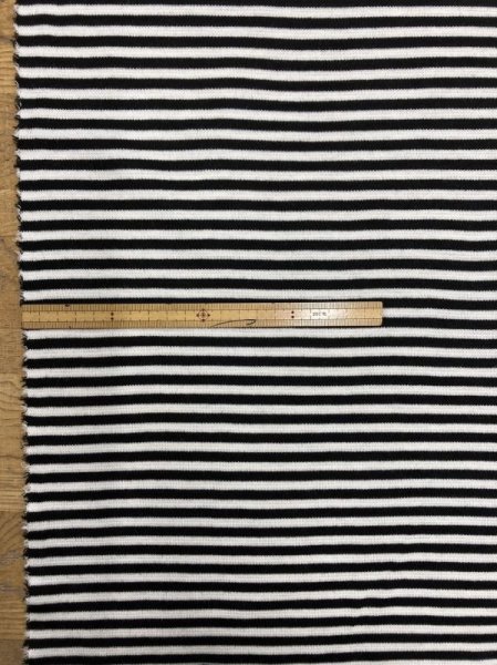 画像1: 生地：ウール綿ボーダー織りニット（黒／白） (1)