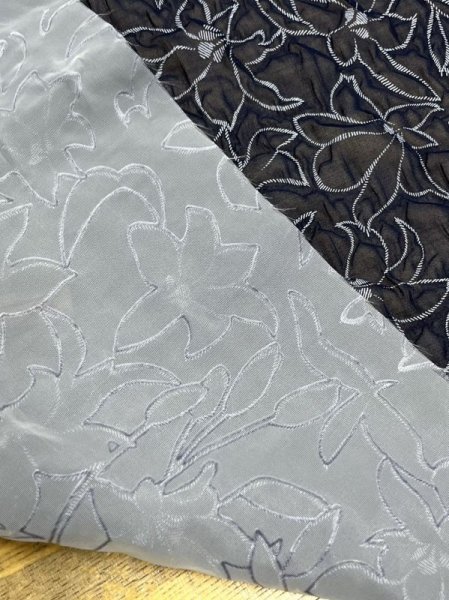 画像3: 生地:ポリ100%ふくれ加工花柄接結プリント(紺/白) (3)