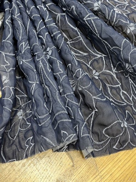 画像5: 生地:ポリ100%ふくれ加工花柄接結プリント(紺/白) (5)