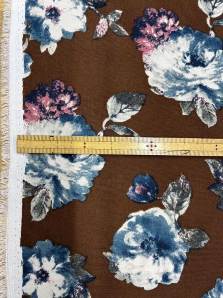 画像3: 生地:ポリエステル花柄プリント(茶/青) (3)