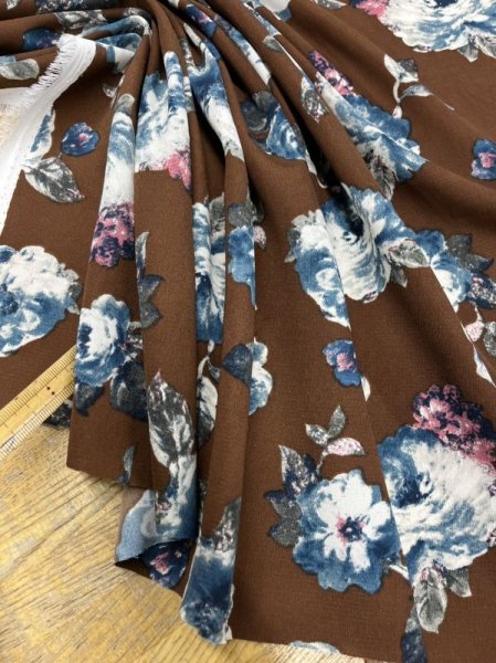 画像6: 生地:ポリエステル花柄プリント(茶/青) (6)