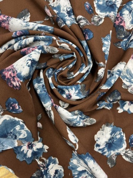画像7: 生地:ポリエステル花柄プリント(茶/青) (7)