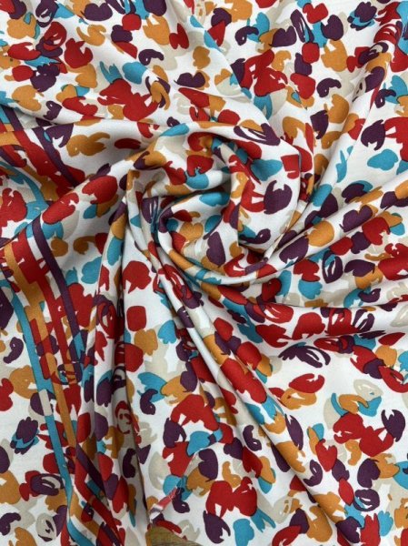画像5: 生地：ポリエステル花柄プリント（赤系） (5)
