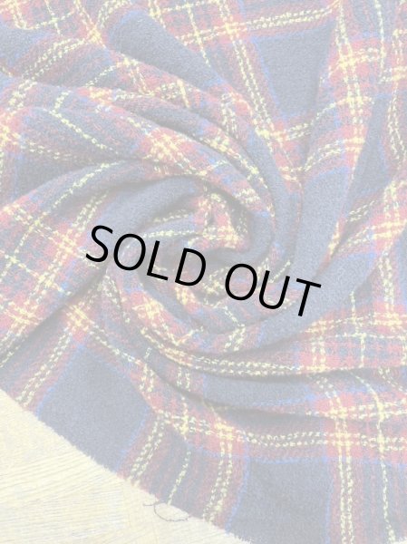 画像5: 生地:チェック柄ぽこぽこウールツイード(紺/赤/黄) (5)