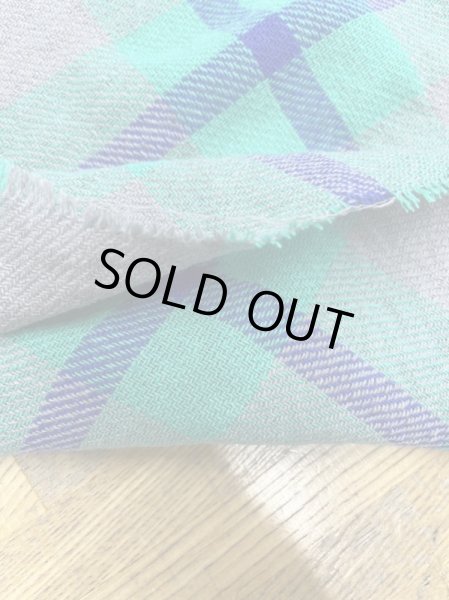 画像4: 生地:チェック柄ウールコットンざっくり編み縮み加工(グリーン) (4)