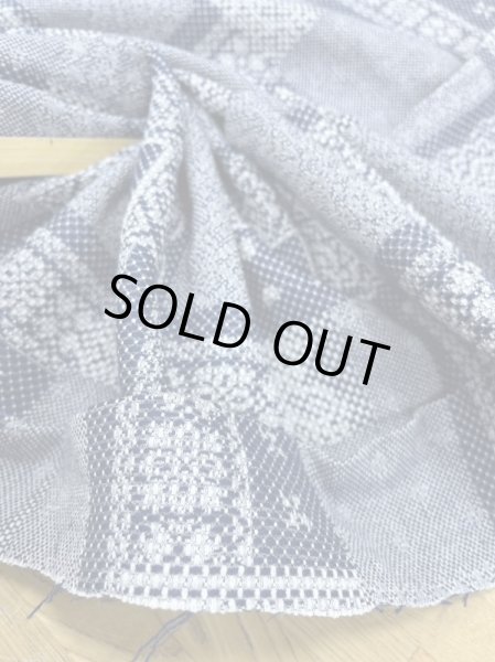 画像5: 生地:綿100%レースパッチ柄刺し子ジャガードエアタン仕上(紺/白) (5)