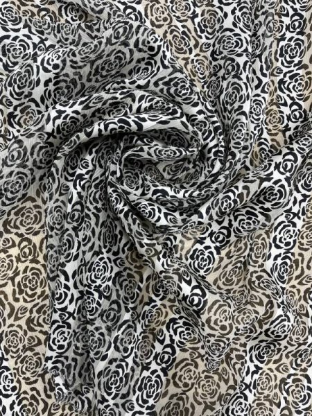 画像7: 生地:薔薇柄プリント楊柳ポリエステル(白/黒) (7)