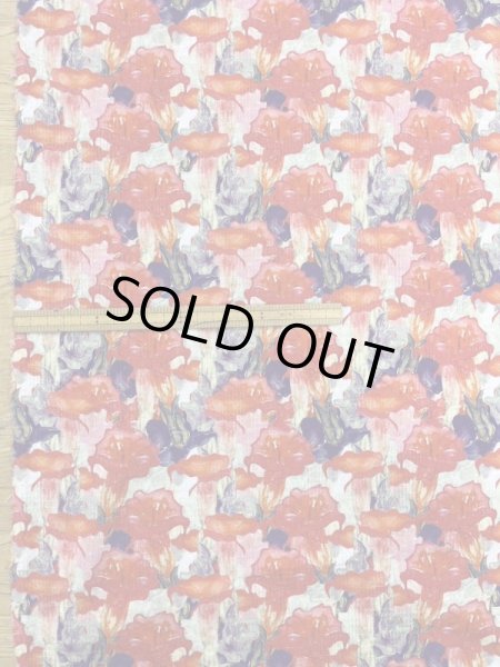 画像1: 生地：綿100％花柄プリント（赤） (1)