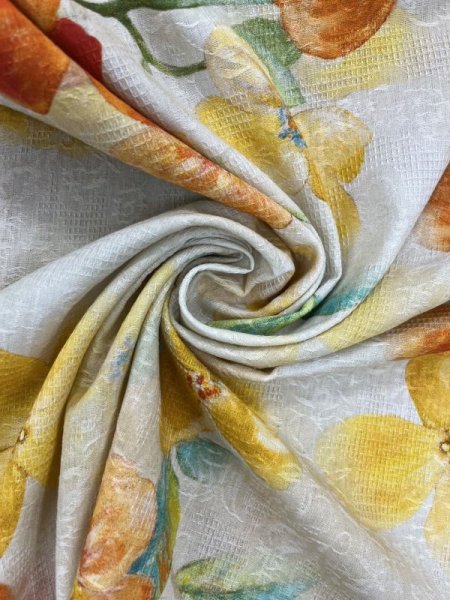 画像7: 生地：綿100％BIGフラワー柄プリント（クリーム） (7)