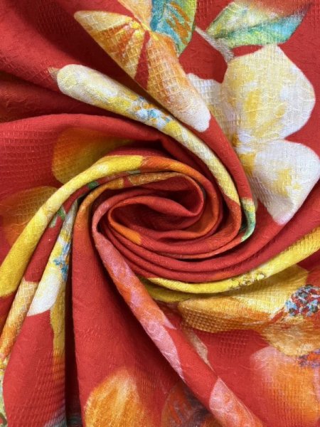 画像7: 生地：綿100％BIGフラワー柄プリント（赤） (7)