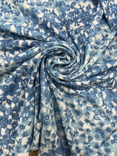 画像6: 生地:花柄ポリエステルニット(白/水色) (6)