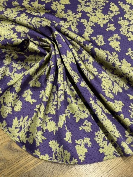 画像4: 生地:ポリストレッチサテンジャガード織り花柄(青紫/黄色) (4)