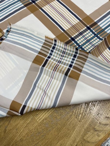 画像3: 生地：レーヨン100％チェック柄（ベージュ／茶） (3)