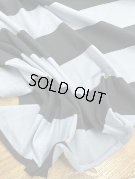 画像5: 生地:綿100%太ボーダー柄天竺ニット(サックス/黒) (5)