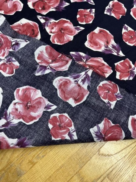画像3: 生地:花柄プリント綿60ローン(ネイビー/ピンク) (3)