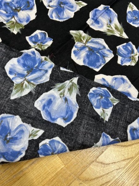 画像3: 生地:花柄プリント綿60ローン(黒/ブルー) (3)