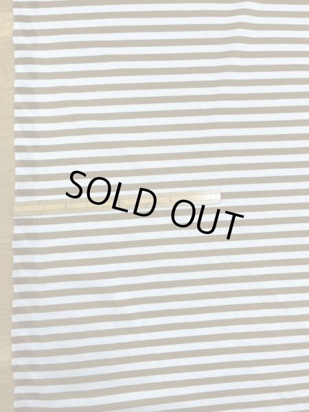 画像1: 生地：シルケット加工綿100％ボーダー柄天竺ニット（サックス／茶） (1)