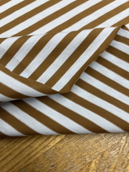 画像3: 生地:シルケット加工綿100%ボーダー柄天竺ニット(サックス/茶) (3)