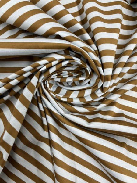画像5: 生地:シルケット加工綿100%ボーダー柄天竺ニット(サックス/茶) (5)