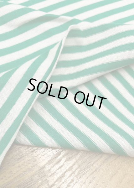 画像4: 生地:綿100%ボーダー柄天竺ニット(オフ/グリーン) (4)