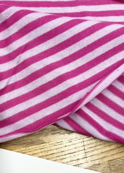 画像4: 生地:綿100%ボーダー柄天竺ニット(薄ピンク/濃いピンク) (4)