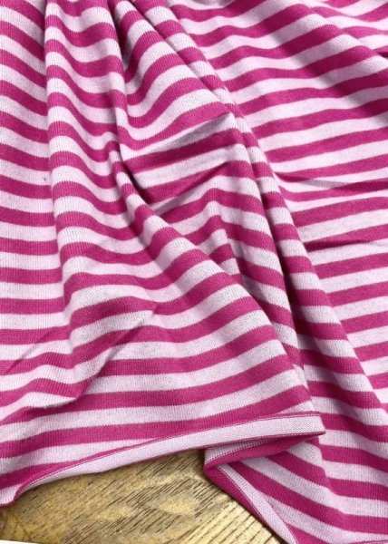 画像5: 生地:綿100%ボーダー柄天竺ニット(薄ピンク/濃いピンク) (5)