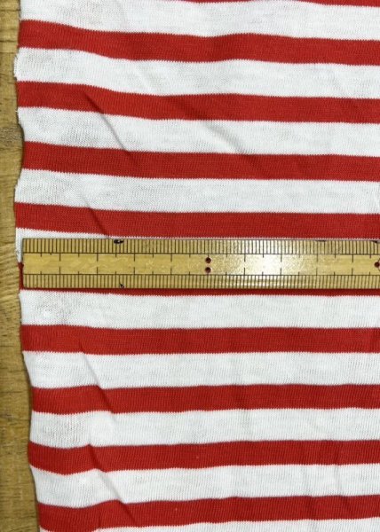 画像2: 生地:綿100%ボーダー柄天竺ニット(オフ/赤) (2)