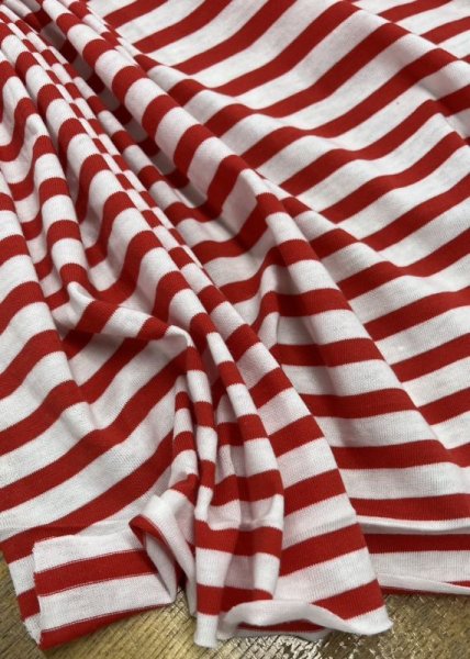 画像4: 生地:綿100%ボーダー柄天竺ニット(オフ/赤) (4)
