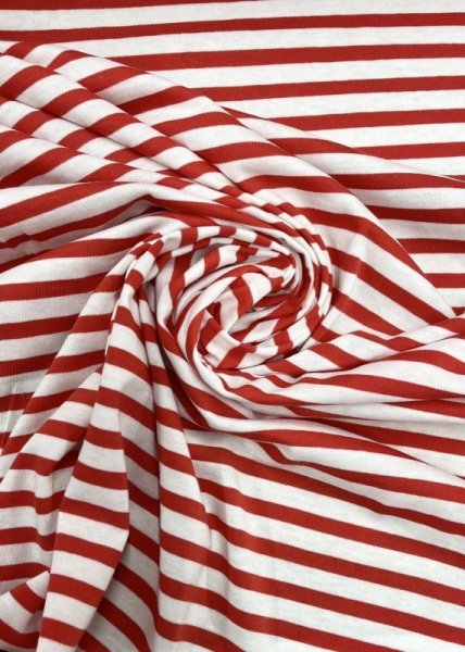 画像5: 生地:綿100%ボーダー柄天竺ニット(オフ/赤) (5)