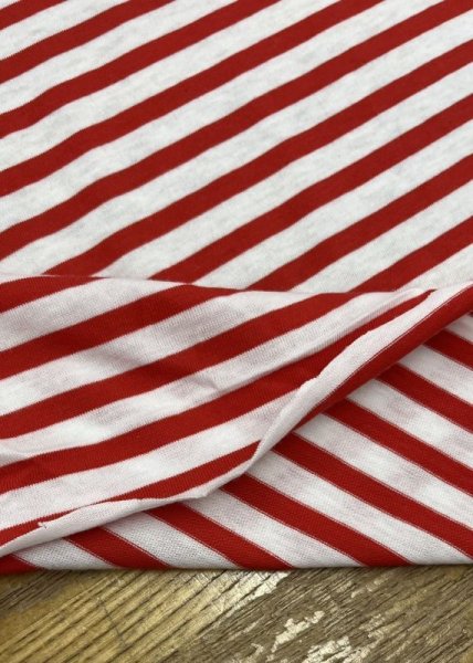 画像7: 生地:綿100%ボーダー柄天竺ニット(オフ/赤) (7)